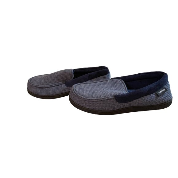 HomeTop Mens Size 9 Slippers Navy Gray Memory Foam Waffle Knit Design - Picture 6 of 9
